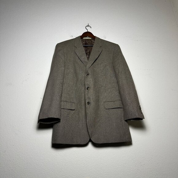 Joseph Abboud Silk Wool Houndstooth Blazer Sport Coat Jacket Men 42L Tan Brown - Picture 1 of 16